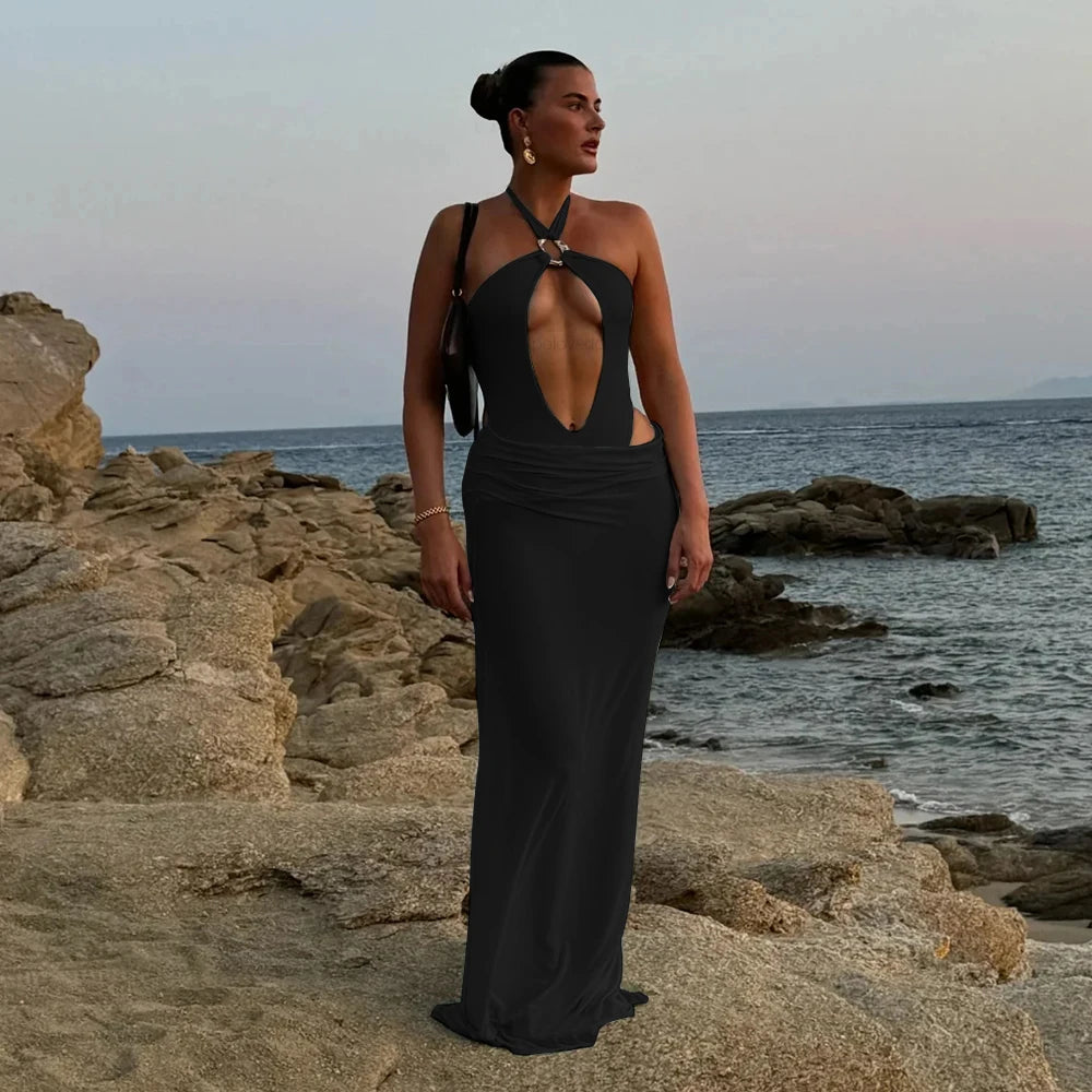Two Pieces Hollowed Out Swimsuit With Long Skirt Cover Up