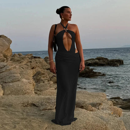 Two Pieces Hollowed Out Swimsuit With Long Skirt Cover Up