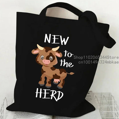 "Sorry I'm A Bit Moody Today" Canvas tote Bag Cartoon Cow Graphic Casual Handbag Side Bag