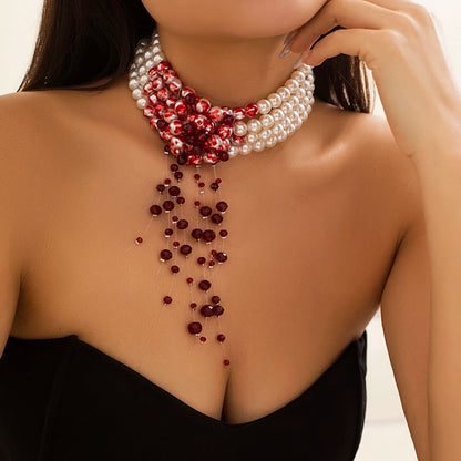 Halloween Gothic Multi-Layered Imitation Pearl Clavicle Necklace