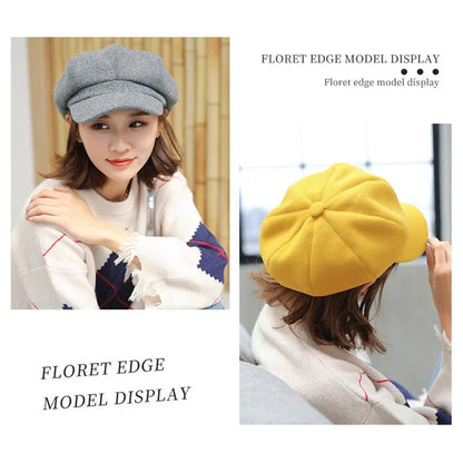 Woolen Octagonal Beret Duckbill Hat Beret British Style