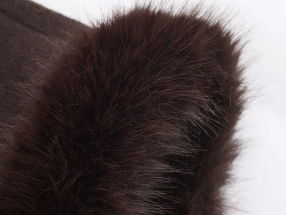 Chic Faux Fur Edged Cape High Collar Casual Loose Knitted