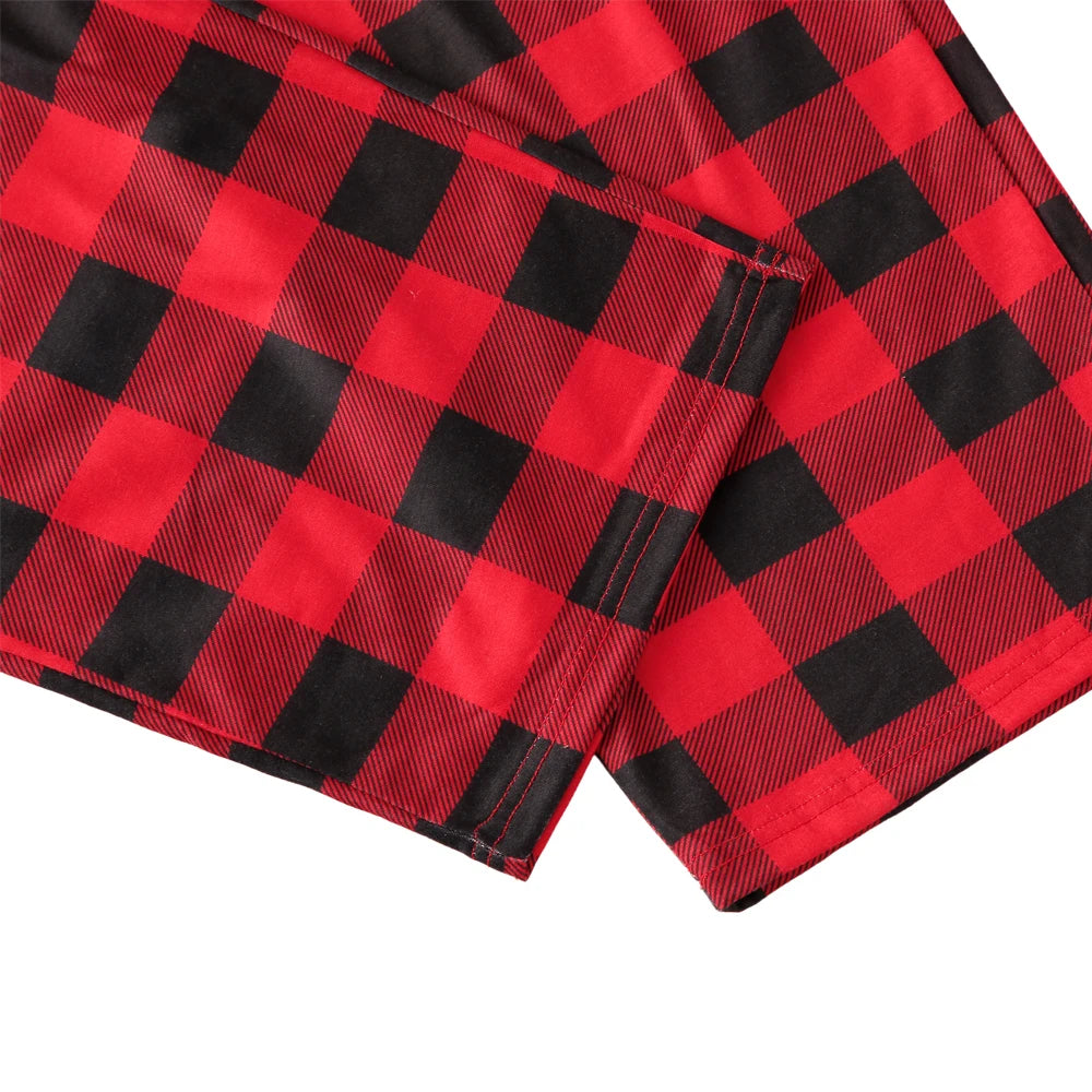 Christmas Family Pajamas Plaid Print Mother Father Kids Matching Full Sleeve, Button Shirt, Child's Set or Gown