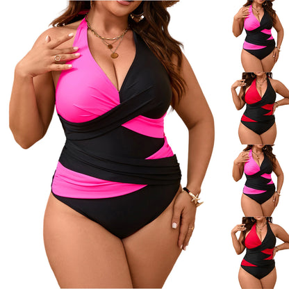 Sizes to 5XL  One-Piece Women's Swimsuit Color-Blocked for slimming effect Tummy Control One Piece Suit