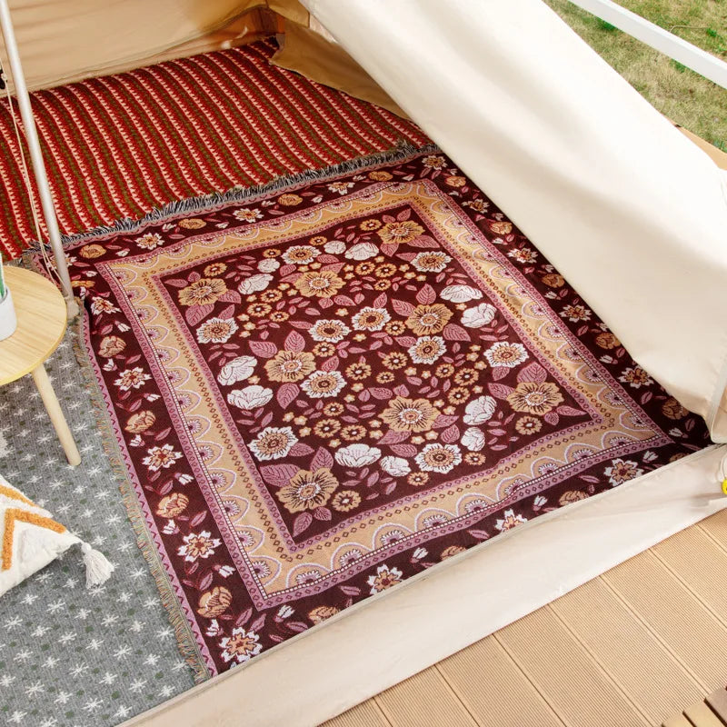 Boho Floral Tapestry, Nordic Plaid Blankets with Fringe. Comes in 10 designs