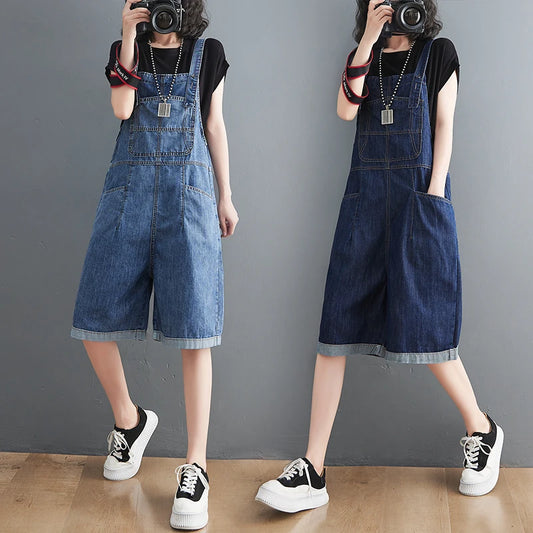 Jean Short Jumpsuits Long , Loose Shorts  Baggy Bibbed Overalls Pants