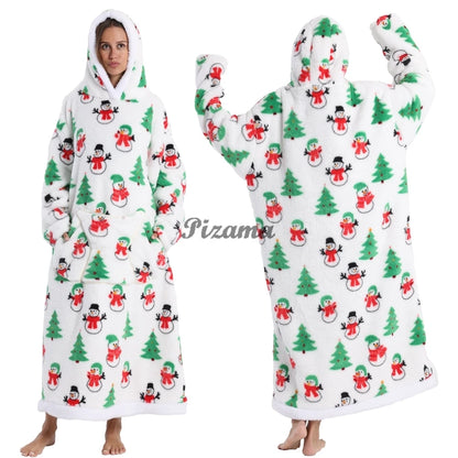 Super Long Flannel Pullover Night Shirt with Pocket and Hood, Super Snuggly for Men and Women, 12 Different Prints