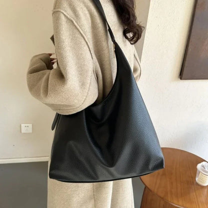 Leather Tote Bag Large High Capacity Shoulder Bag, White, Dark Brown, Reddish Tan, and Black