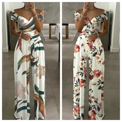Sizes to 3XL Off the Shoulder Short Sleeve V Neck High-waisted Jumpsuit Sizes to 3XL Various patterns