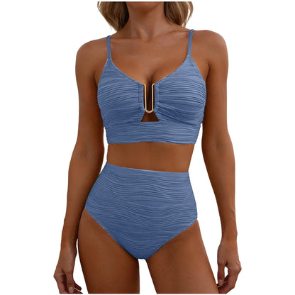 Sizes to XXL, 2 Piece Bikini,  Wire U Cutout in top,  High Waisted,  Variety of Colors