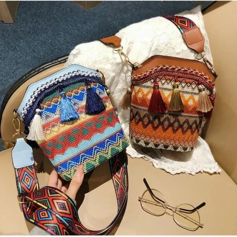 Vintage Handwoven Crossbody Bag Hippie Sling Shoulder Bag