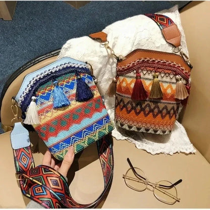 Vintage Handwoven Crossbody Bag Hippie Sling Shoulder Bag