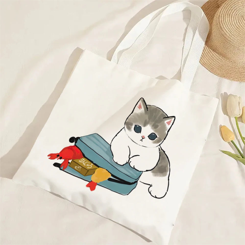 11 Designs of Cat Linen Shopping Bags, Large Capacity Shoulder Bags. Also great for Gift Bags