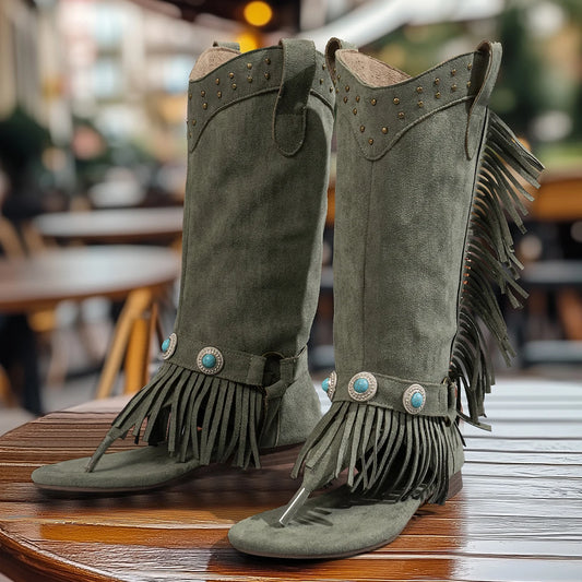 Boot Sandals!!!!  Vintage Bohemian Fringe Knee High Toe Sandals to Size 11