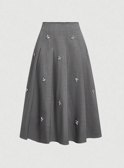 Plus Size to 5XL High Waist, Button, Pleated A-Line Bottoms Stretchy Midi Skirt