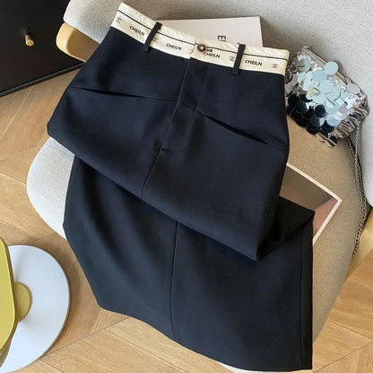 Sizes to 4XL, Straight Black Pencil Suit Skirt, Zipper and button closure and 2 front Pockets