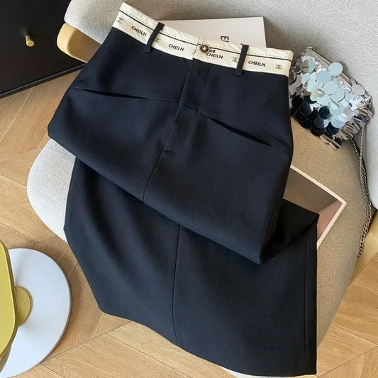Sizes to 4XL, Straight Black Pencil Suit Skirt, Zipper and button closure and 2 front Pockets