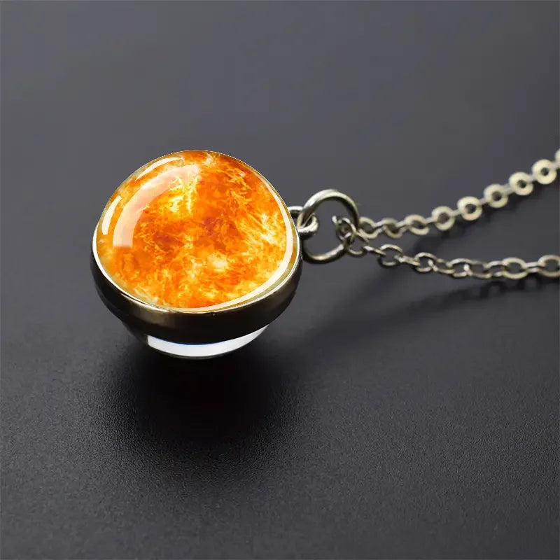 Double-Sided Galaxy Planet Glass Ball Pendant Necklace Sun Earth Moon Mars Galaxy Necklaces