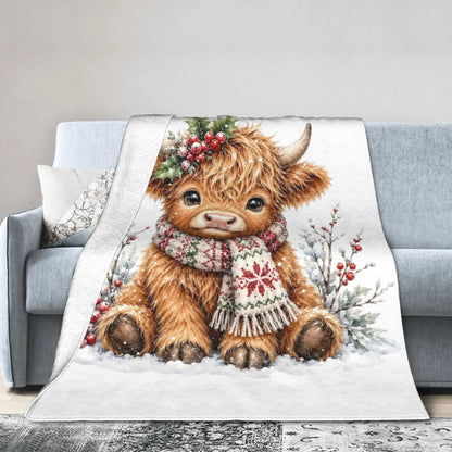 Christmas Highland Cow Fleece Blanket t for Home 150*125cm Piece. 25 Different Prints