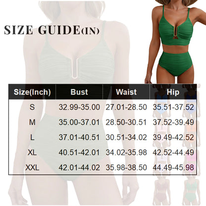 Sizes to XXL, 2 Piece Bikini,  Wire U Cutout in top,  High Waisted,  Variety of Colors