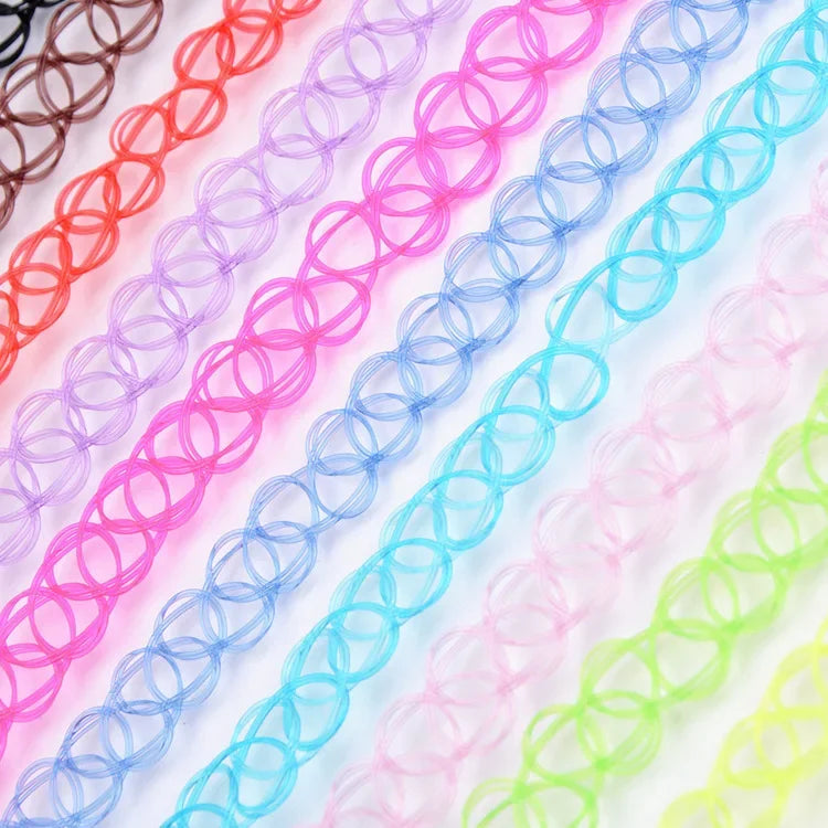 12Pc Vintage Neck Tattoo Choker Light, Thin Elastic Punk Tattoo Choker Stretch