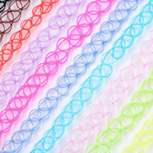 12Pc Vintage Neck Tattoo Choker Light, Thin Elastic Punk Tattoo Choker Stretch