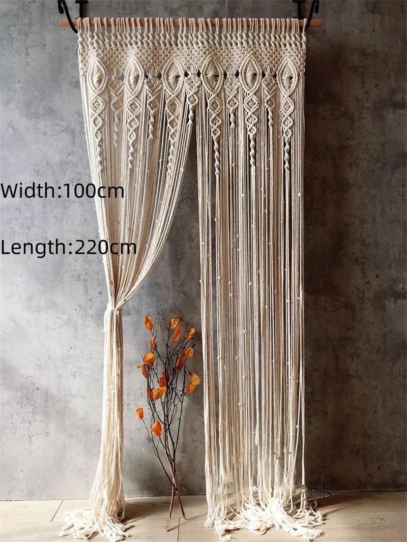 Hand-woven Macrame Cotton Tapestry Curtain, Wall Hanging Art Tapestry, Boho Decoration, Bohemian Wedding Backdrop Tapestry
