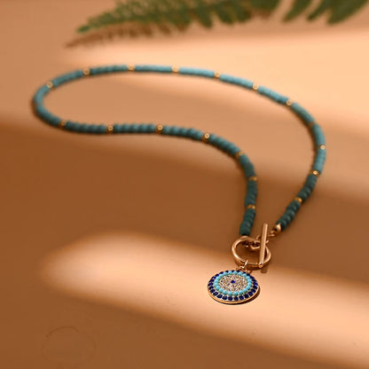 4mm Colorful Stone Choker Necklace Round Charm Pendant with interesting Clasp