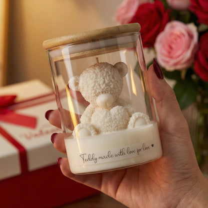 Cute Teddy Bear Scented Candle Glass Jar Soy Wax Aromatherapy