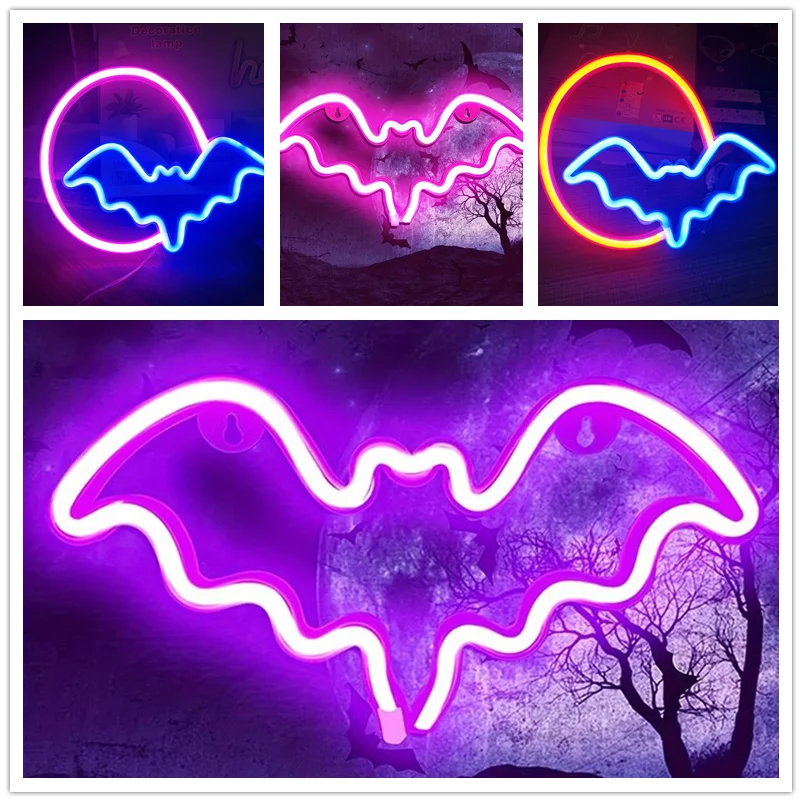 Moon and Bat Halloween Decorative LED Neon Light