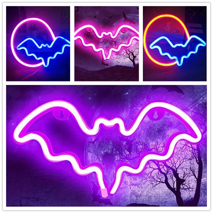 Moon and Bat Halloween Decorative LED Neon Light