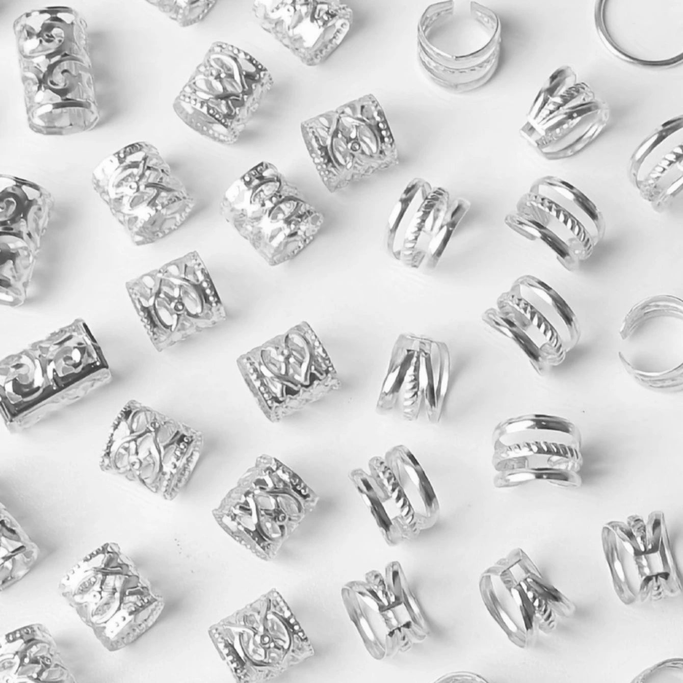 80PCS/Set Boho Vintage Hollow Hair Rings Alloy Hair Cuffs (May also be used as ear cuffs)