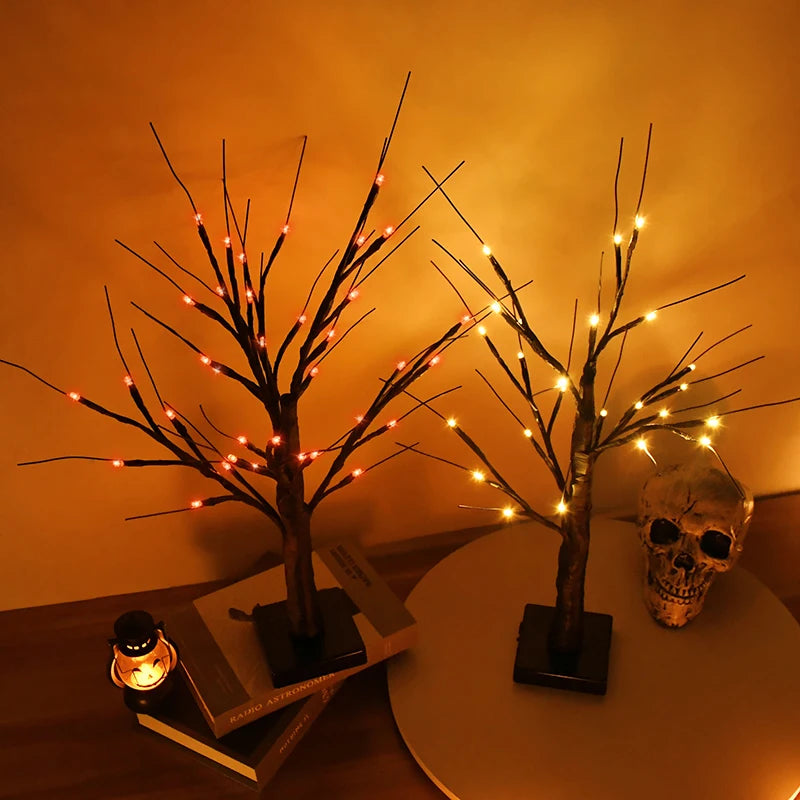 Halloween LED Birch Tree Light for Small Decorations.  Great to dis[play children's handmade Halloween items