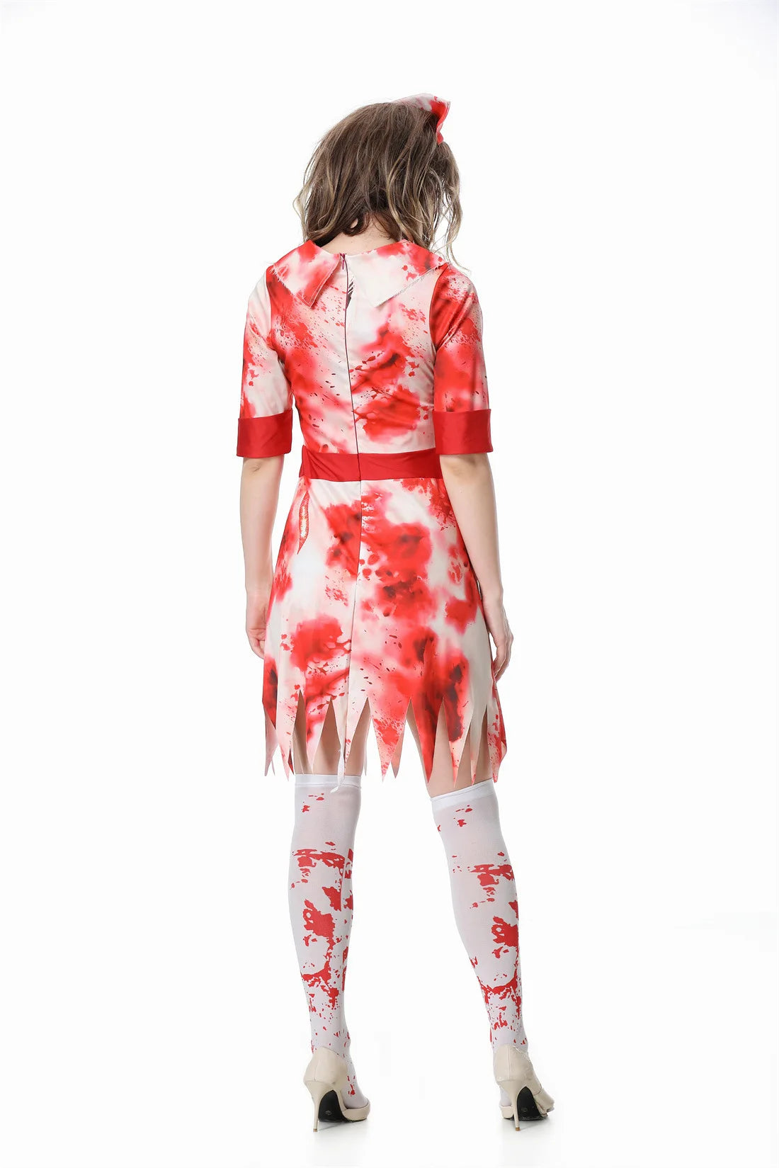 Halloween Scary Nurse Costumes Adult, Horror Bloody Printed Nurse Costume