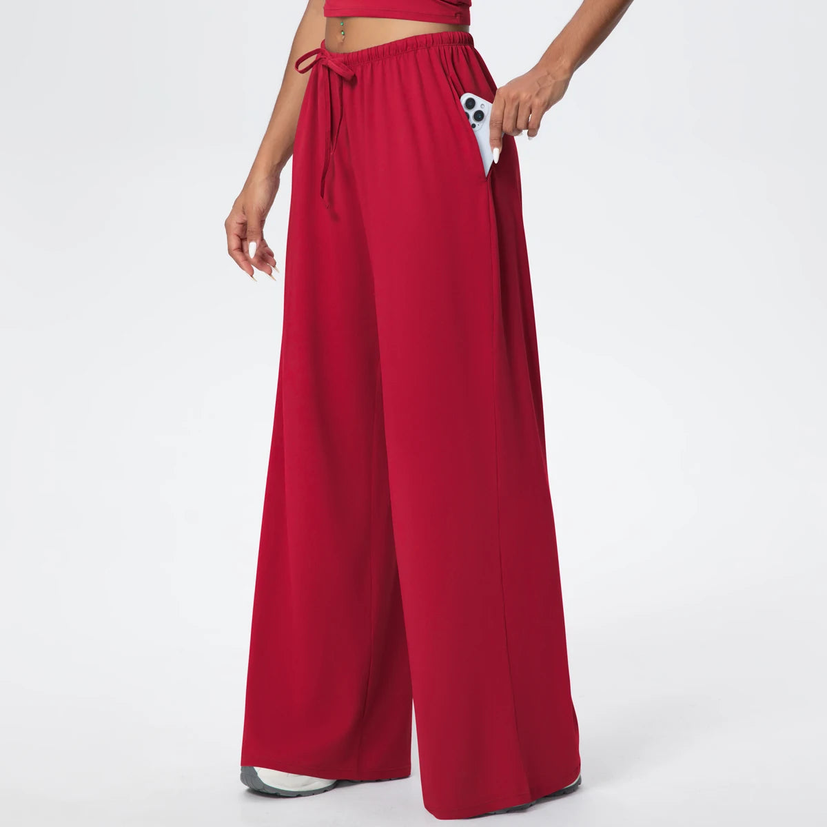 Quick Drying Wide Leg Yoga Pants Loose High Waist With Pockets and drawstring