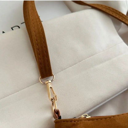 Bohemian Suede Leather Under-Arm Zipper, Tassels, Shoulder Bag, Solid Color PU Leather, Black, Grey, Coffee, and Light Brown