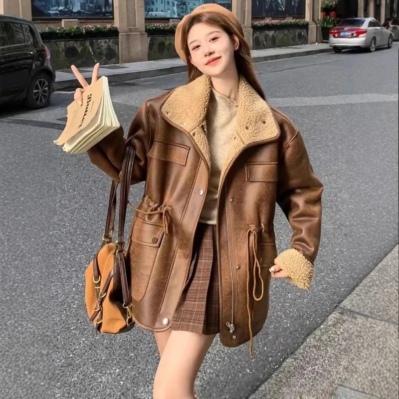 Thick Warm Solid Suede Reversible Loose Outer Coat