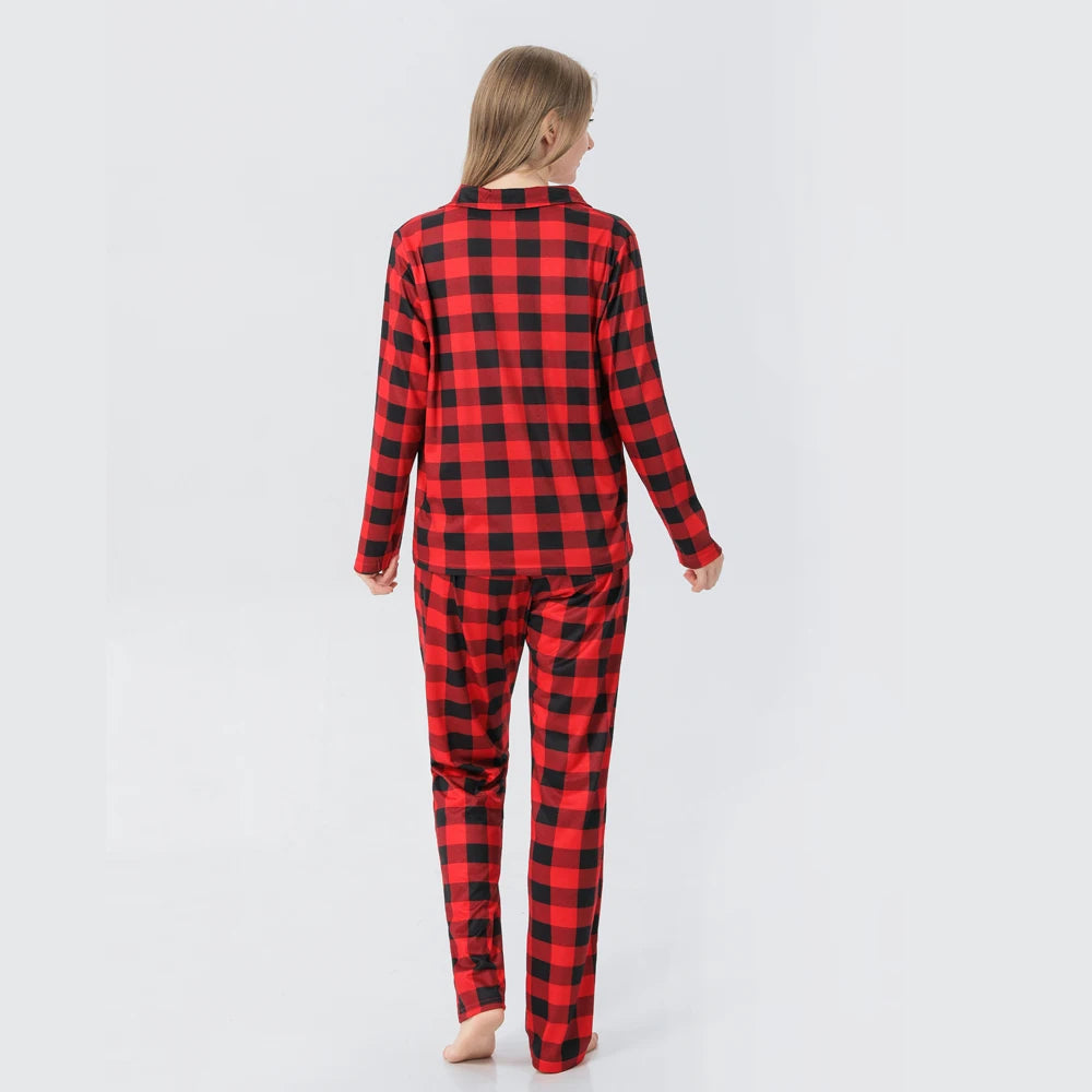 Christmas Family Pajamas Plaid Print Mother Father Kids Matching Full Sleeve, Button Shirt, Child's Set or Gown