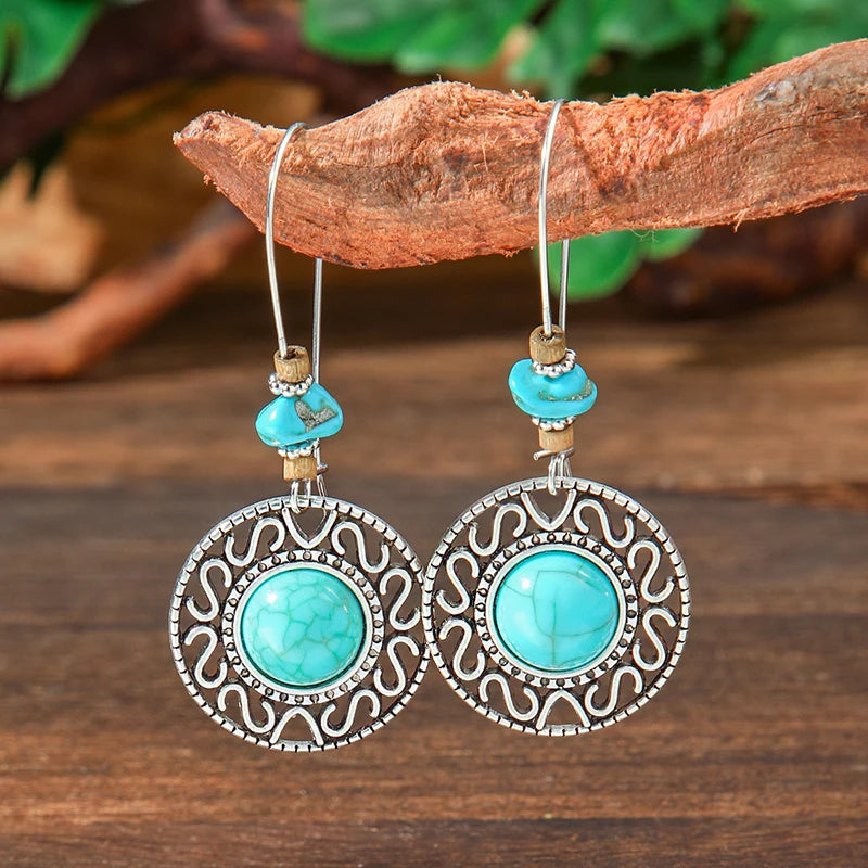 Vintage Tibetan Silver Geometric Turquoise Drop Dangle Earrings. 34 Variations