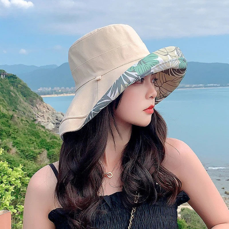 Bohemian Reversible Bucket Hat - Oversized Floral Print Sun