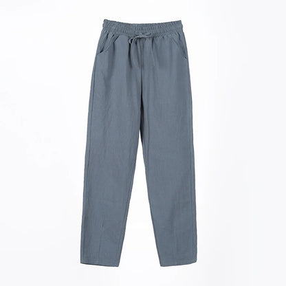 Cotton Linen Blend in 5 Different Solid Colors, Elastic Waist with Tie