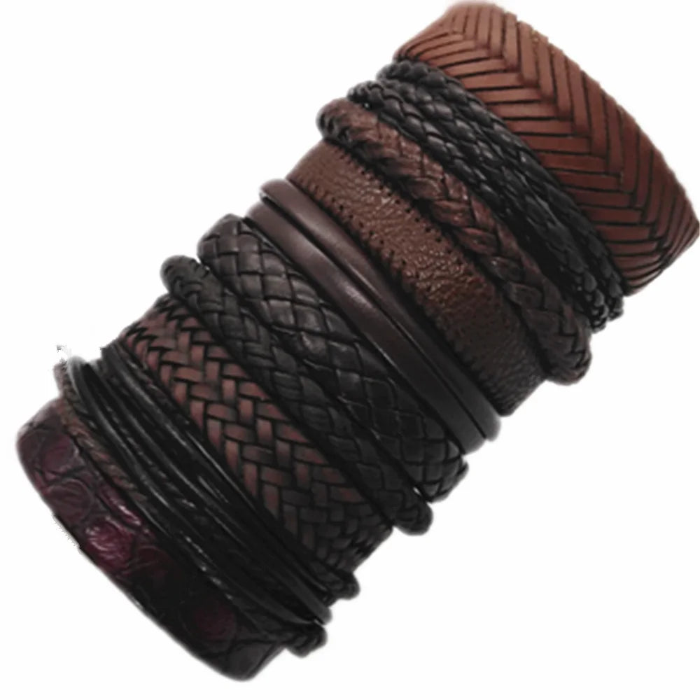 10 Pcs/set Black Wrapped and Woven Handmade Bracelets Male or Women Leather Bracelets