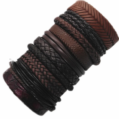 10 Pcs/set Black Wrapped and Woven Handmade Bracelets Male or Women Leather Bracelets