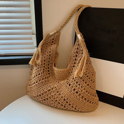 Boho Crochet Shoulder Bag with Tassels
