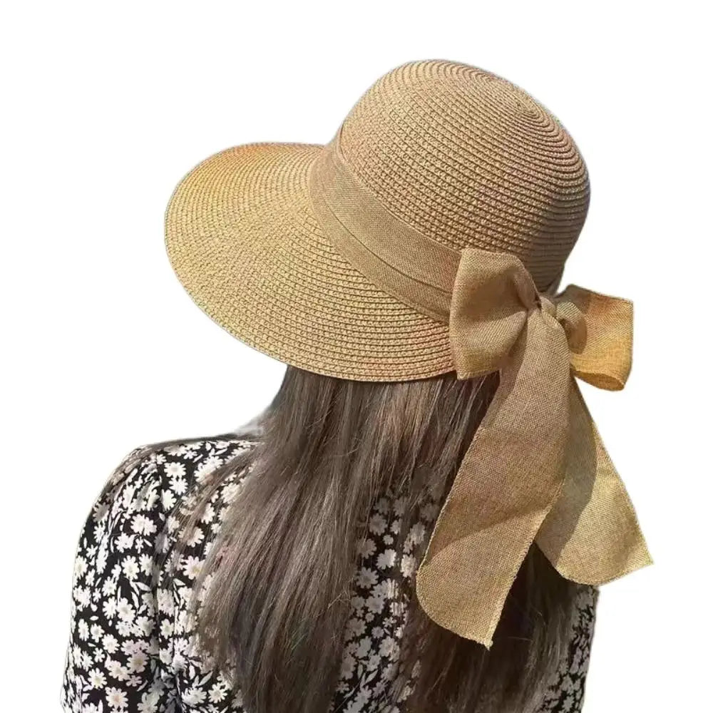 Bowknot Sun Hat Breathable Wide Brim Casual Straw Hat