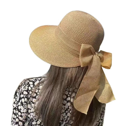 Bowknot Sun Hat Breathable Wide Brim Casual Straw Hat