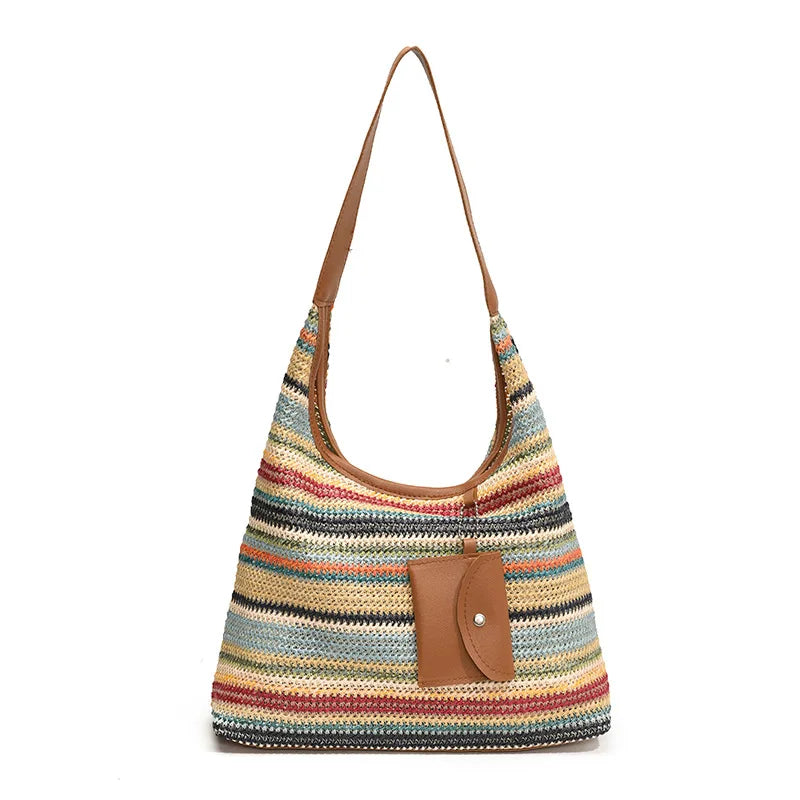 Bohemian Handmade Large Capacity Purse with Faux Leather Strap and small exterior change purse
