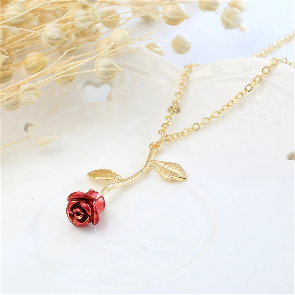 3D Rose Flower Necklace  Unique Gift