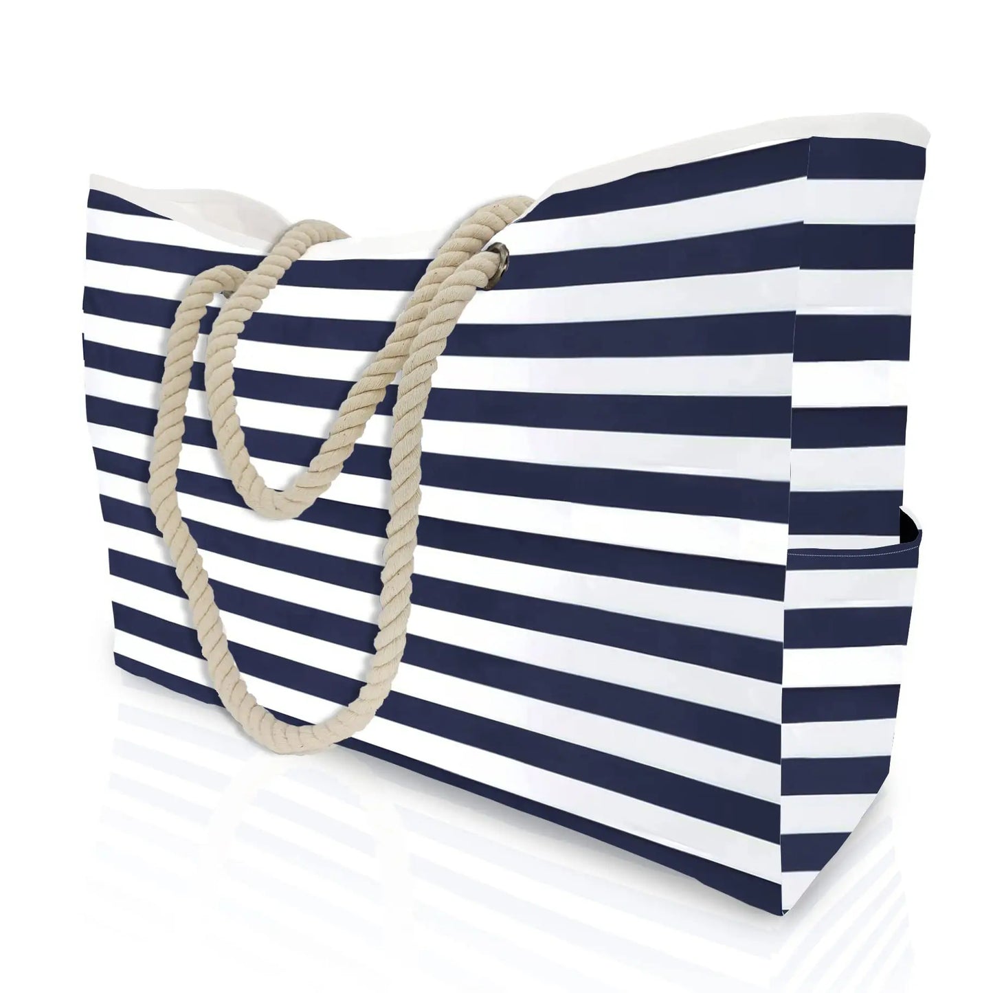 Waterproof, Striped Zipper Bag,  Sand-Resistant Canvas, Convenient Folding Beach Bag ﻿