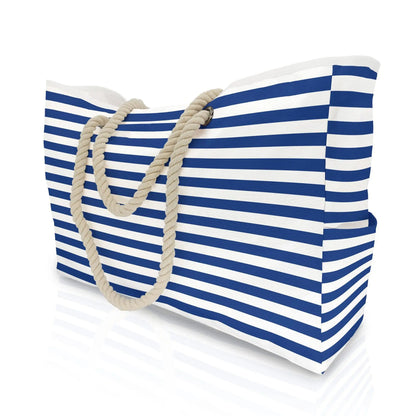 Waterproof, Striped Zipper Bag,  Sand-Resistant Canvas, Convenient Folding Beach Bag ﻿